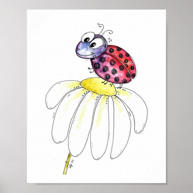 Poster Red Ladybug branco-branco (Frente)