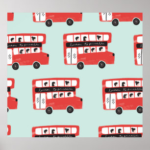 Poster Red London Bus Vintage Pattern
