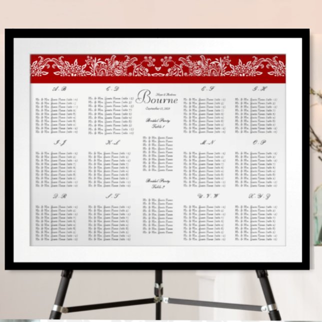 Póster Red Love Bird Seating Chart Ordem Alfabética (To see frame and mat pricing,  please choose your options.)