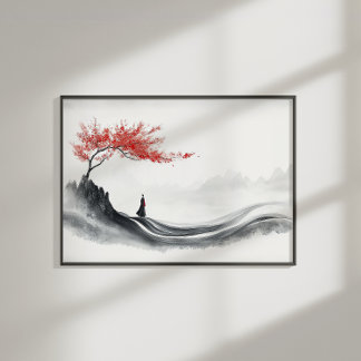 Póster Red Maple Ink Zen Minimalist Wall Art