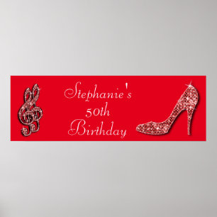 Póster Red Music Note e Stiletto 50th Birthday