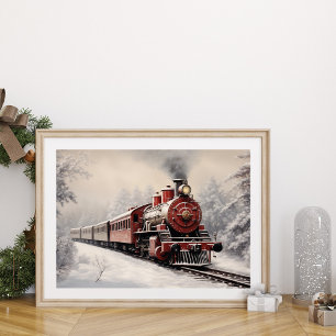 Poster Red Natal vintage Express Train Wall Art