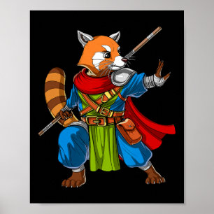 Poster Red Panda Bear Ninja Samurai Warrior Funny Kung Fu