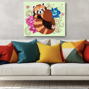 Poster Red Panda Lotus Flowers Henna