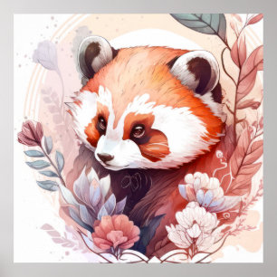 Poster Red Panda Retrait Animal Painting Willife Forest