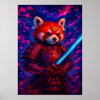 Poster Red Panda Samurai com Glosso Katana Fantasy