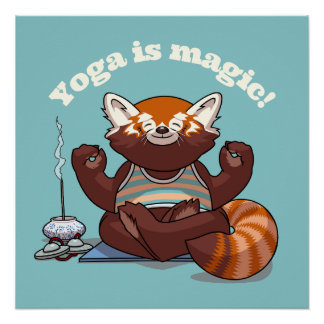 Póster Red Panda Yoga É Magia! Arte de Meditação Animal