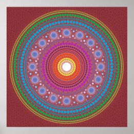 Poster Red Patterted Mandala