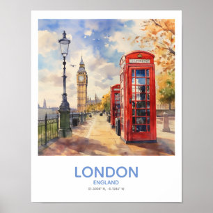 Poster Red Phone Boxes and Big Ben - Londres, Inglaterra