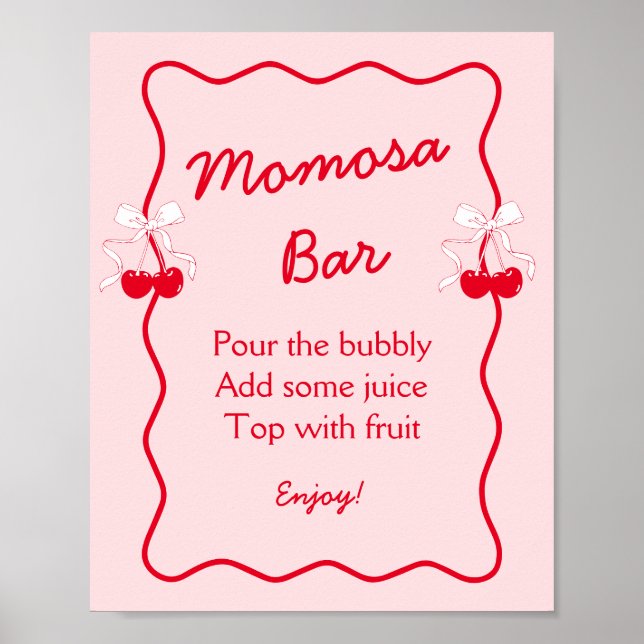 Poster Red Pink Bow Cherry Baby Shower Momosa Bar Acrylic (Frente)