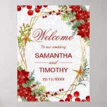 Red Poinsettia Christmas Wedding Welcome Sign