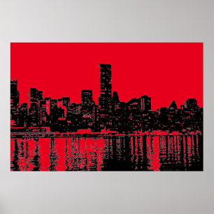 Póster Red Pop Art Nova Iorque de Manhattan Silhouette