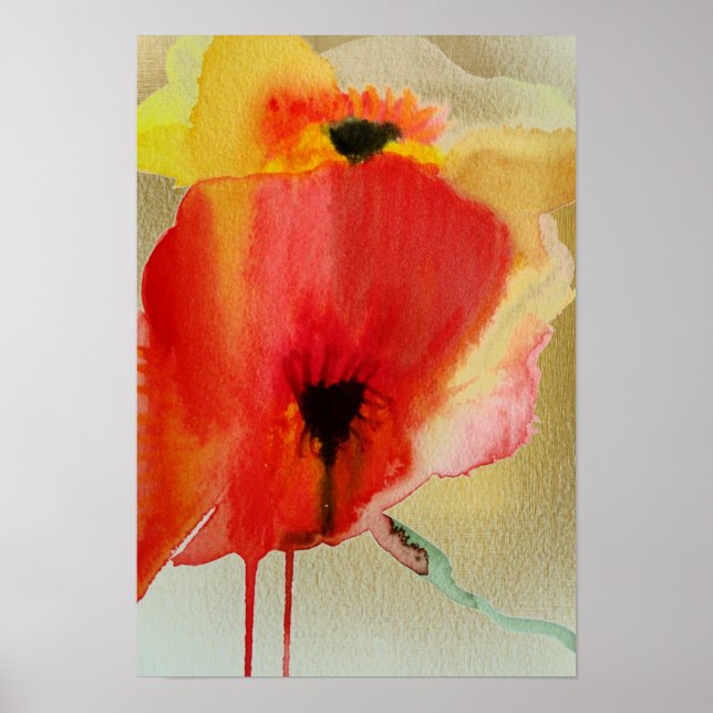 Póster Red Poppies fluido aquarela flor moderna (Frente)