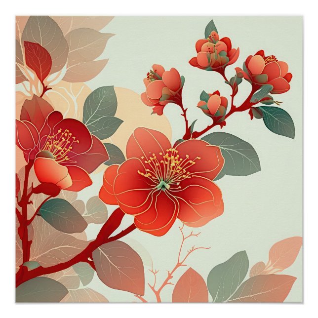 Póster Red Quince Blossoms (Frente)