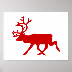Póster Red Reindeer / Caribou Silhouette