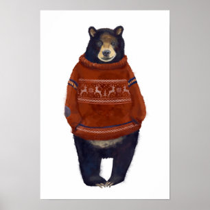 Poster Red Reindeer Sweater Bear