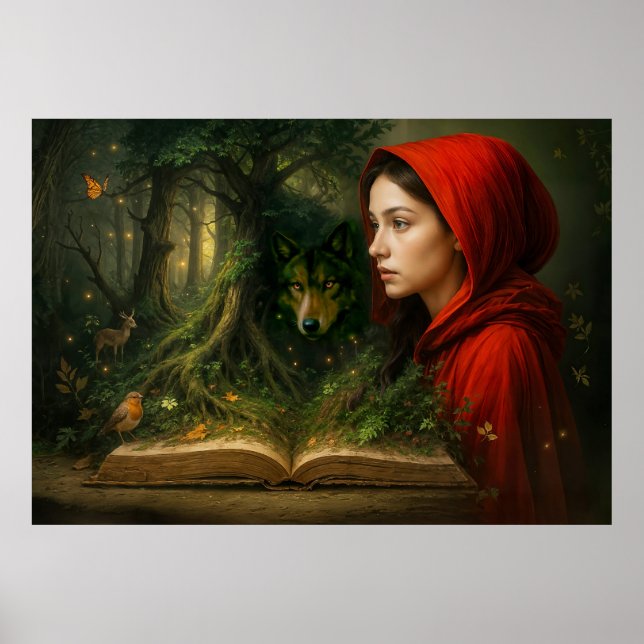 Poster Red Riding Hood encontra lobo na floresta (Frente)