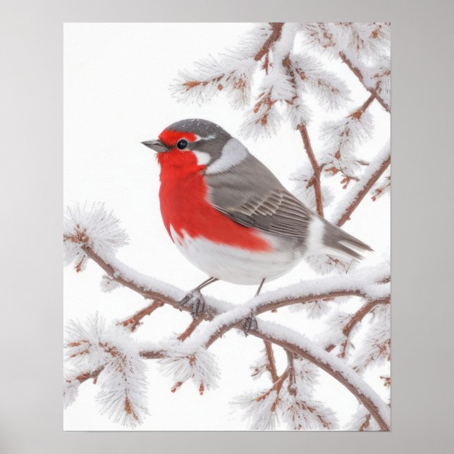 Poster Red Robin Bird em neve (Frente)