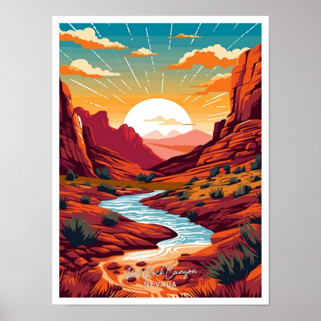 Poster Red Rock Canyon Nevada Viagem Vintage (Frente)