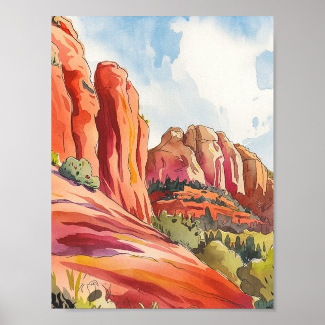 Poster Red Rock, Sedona, Arizona, Pintura Por Aquarela (Frente)
