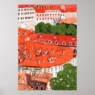 Poster Red Roofs Praga Cityscape Paper Collart na Repúbli