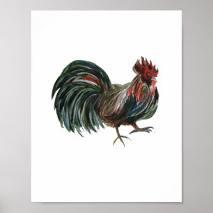 Poster Red Rooster Painting Farmhouse Decor Art Impressã