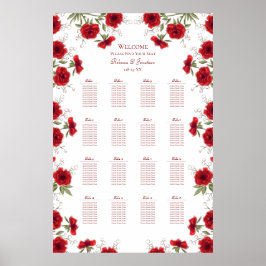 Poster Red Rose Romantic Wedding Seating Chart