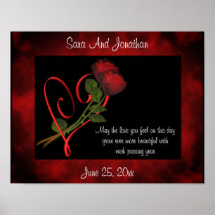 Poster Red Rosebuds Red Heart Personalised Wedding Gift