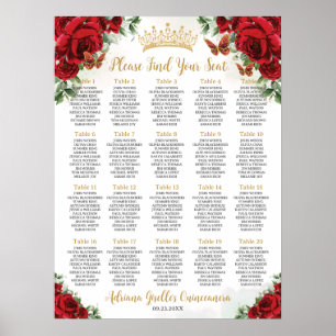 Poster Red Roses Floral Doce  15 16 Assentos para Quincea
