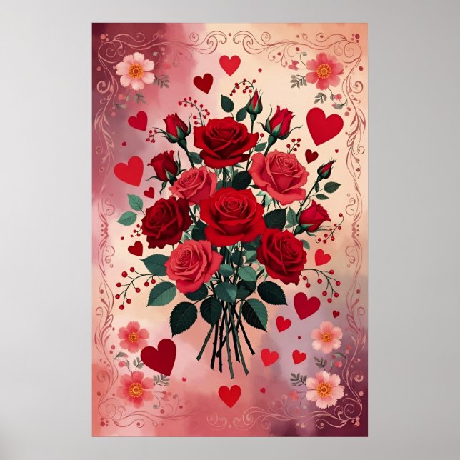 Poster Red Roses, Valentine's Day, (Frente)