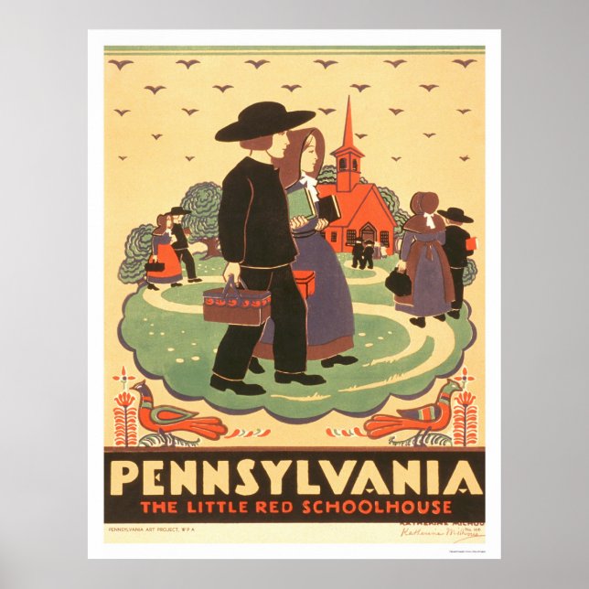 Póster Red Schoolhouse Amish 1938 WPA (Frente)