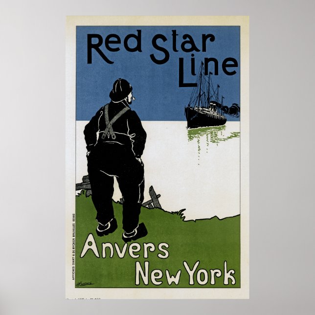 Póster Red Star Line ~ Anvers - Nova Iorque (Frente)