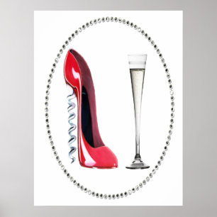 Póster Red Stiletto Calçado e Champagne Flute