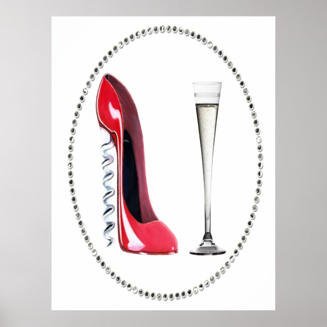 Póster Red Stiletto Calçado e Champagne Flute (Frente)