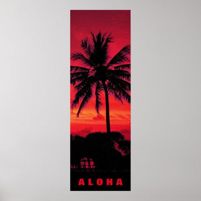 Poster Red Sunset Aloha Hawaii Palm Trepics Viagem (Frente)