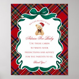 Poster Red Tartan Plaid Christmas Bear Advice for Baby