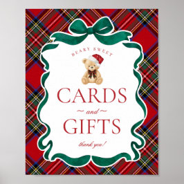 Poster Red Tartan Plaid Christmas Bear Cards & Gifts