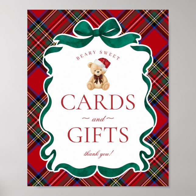 Poster Red Tartan Plaid Christmas Bear Cards & Gifts (Frente)