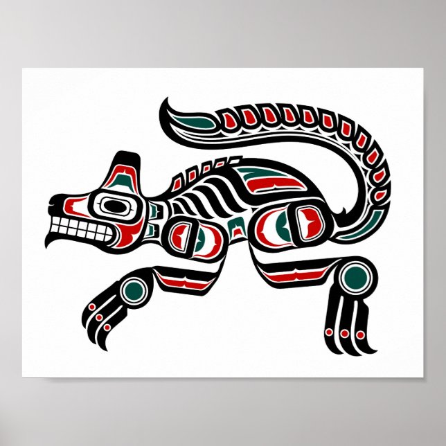 Póster Red Teal e Black Haida Spirit Wolf (Frente)