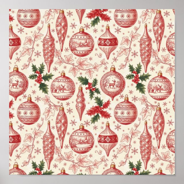 Poster Red Toile Chinoiserie Christmas Ornaments (Frente)