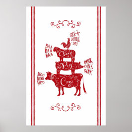 Poster Red Vintage Country Farmhouse Stacking Fazenda Ani