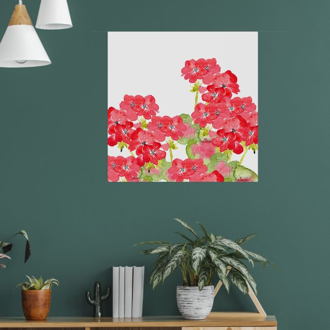 Poster Red Watercolor Geraniums (Sala de Estar 1)