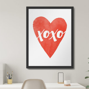 Poster Red Watercolor Heart XOXO Dia de os namorados Art