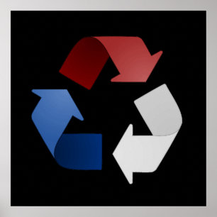 Poster Red, White and Blue Recycling Symbol