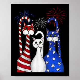 Poster Red White Blue Cats Usa Flag Firework 4 De Julho