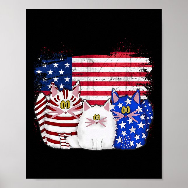 Poster Red White Blue Cats Usa Flag Firework 4 De Julho (Frente)