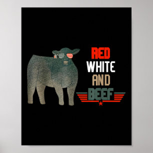 Poster Red White E Beef Vintage Bandeira Dos Eua 4 De Jul