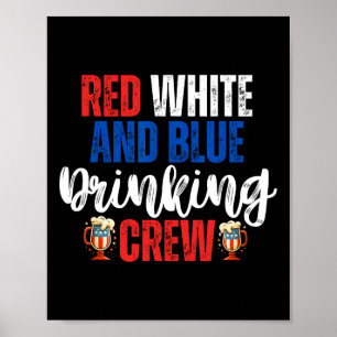 Poster Red White E Blue Bebendo Crew Party Beer Americano