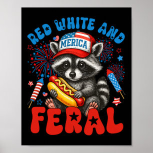 Poster Red White E Feral Funny Raccoon Usa 4 De Julho