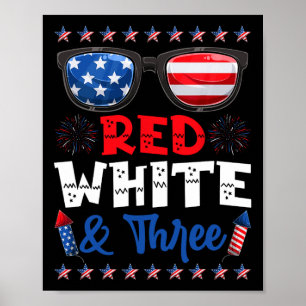 Poster Red White E Três Bandeiras Americanas aniversário
